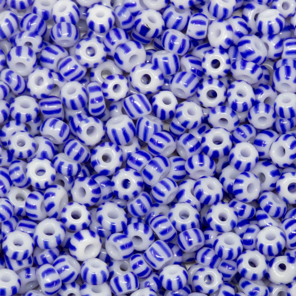 Size 8 Czech Seed Beads -- Blue & White Stripe
