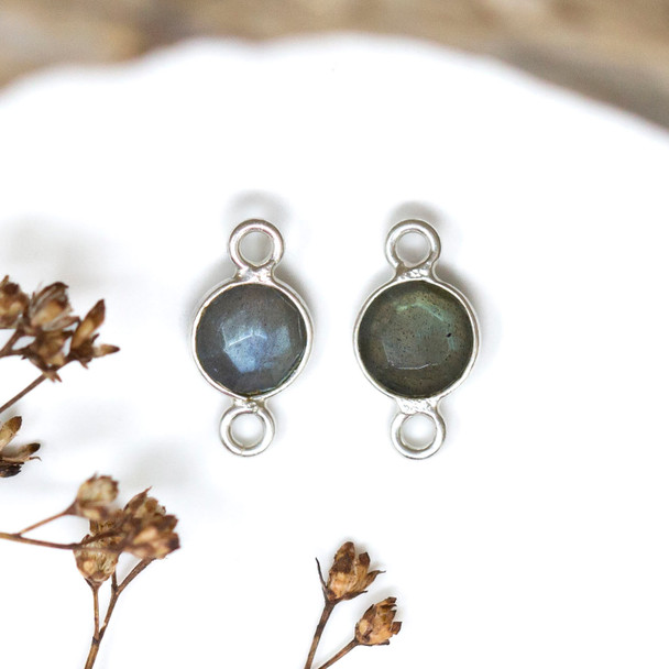 Labradorite Polished Sterling Silver 6mm Faceted Coin Connector