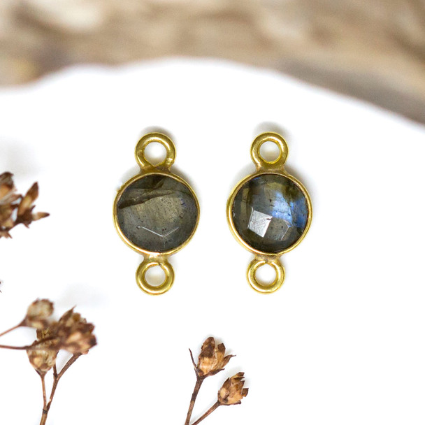 Labradorite Polished Vermielle 6mm Faceted Coin Connector