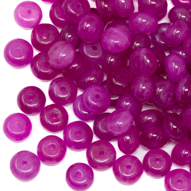 Jade Polished 5x8mm Rondelle - Dyed Pink Orchid - Sold Individually