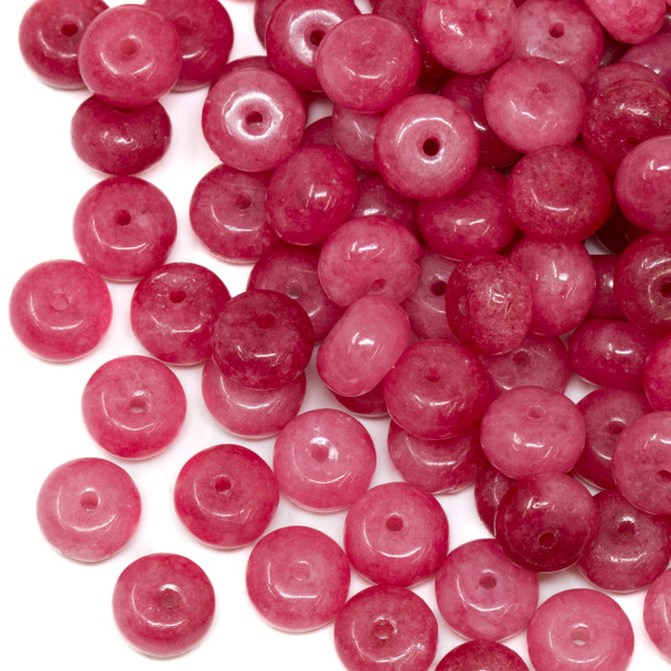 Jade Polished 5x8mm Rondelle - Dyed Cranberry - Sold Individually