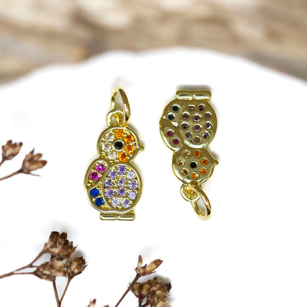 Gold Plated Micro Pave 15x7mm Multi Colored Chick Charm