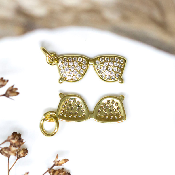 Gold Plated Micro Pave 19x7mm Sunglasses Charm