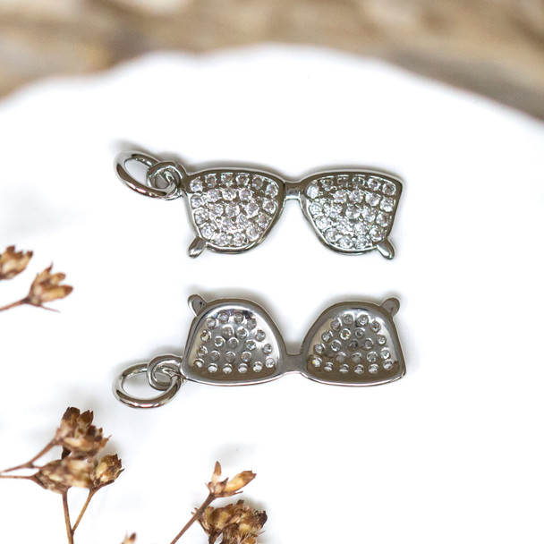Silver Plated Micro Pave 19x7mm Sunglasses Charm