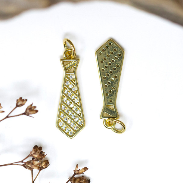 Gold Plated Micro Pave 22x7mm Tie Charm