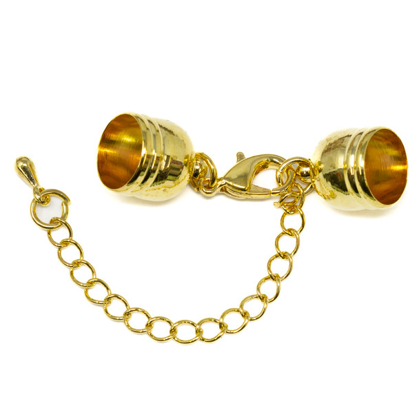 Gold Plated 9mm Cord Ends with Clasp and Extension Chain - 1 Set