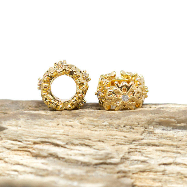 Gold Plated Micro Pave 9x6mm Starburst Bead