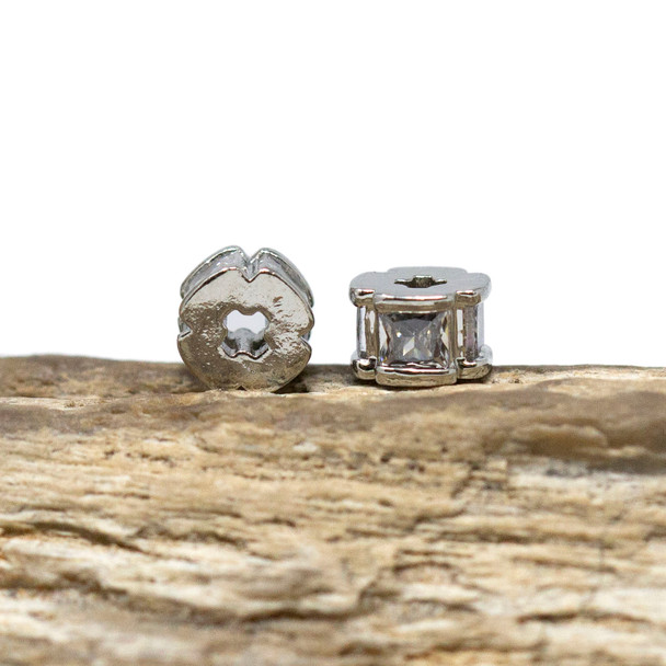 Silver Plated Micro Pave 6x4mm Square Rondelle