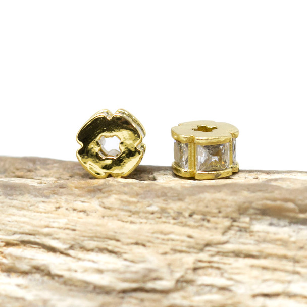 Gold Plated Micro Pave 6x4mm Square Rondelle