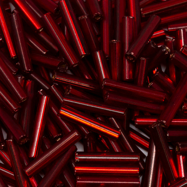 Straight Czech Glass 1/2" Bugle Beads -- 14 Dark Ruby / Silver Lined