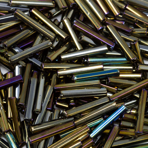 Straight Czech Glass 1/2" Bugle Beads -- 28 Green Iris