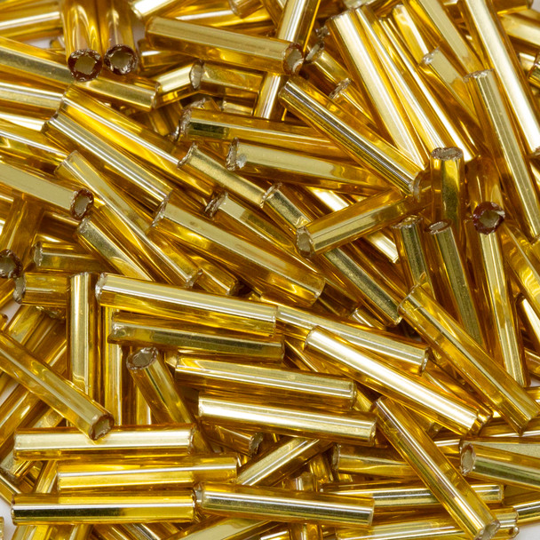 Straight Czech Glass 1/2" Bugle Beads -- 7 Topaz / Silver Lined