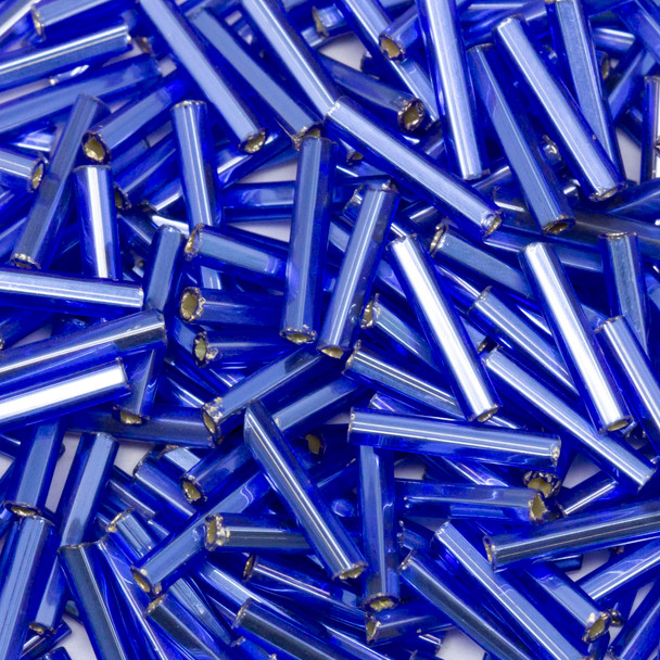 Straight Czech Glass 1/2" Bugle Beads -- 89 Sapphire / Silver Lined