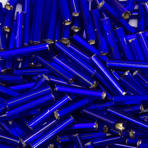 Straight Czech Glass 1/2" Bugle Beads -- 19 Cobalt / Silver Lined
