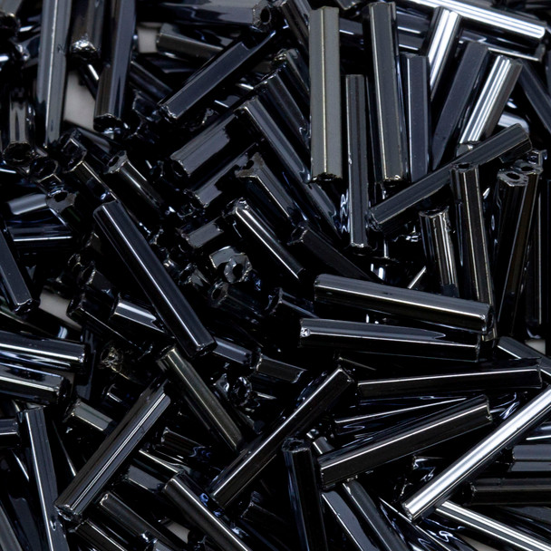 Straight Czech Glass 1/2" Bugle Beads -- 8 Hematite