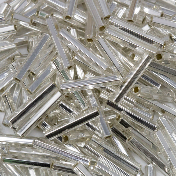 Straight Czech Glass 1/2" Bugle Beads -- 5 Crystal / Silver Lined