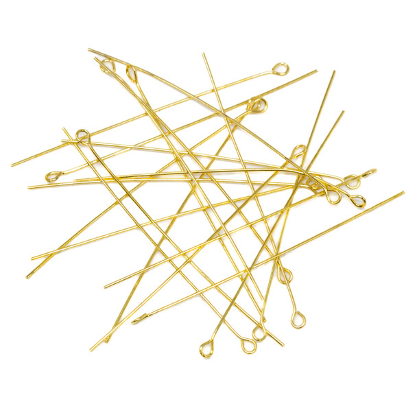 18kt Gold Plated 50mm 24 Gauge Long  Eye Pins - 20 Pieces