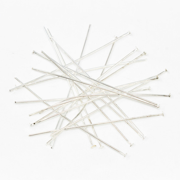 Silver Plated 50mm 20 Gauge Flat Head Pins - 20 Pieces
