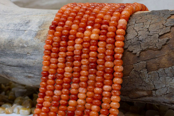 Jade Polished 4x6mm Smooth Rondelle - Dyed Dark Orange