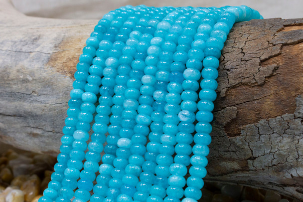 Jade Polished 4x6mm Smooth Rondelle - Dyed Teal