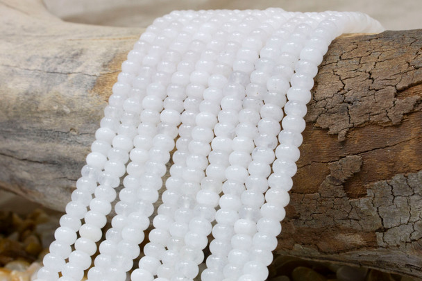 Jade Polished 4x6mm Smooth Rondelle - Dyed White