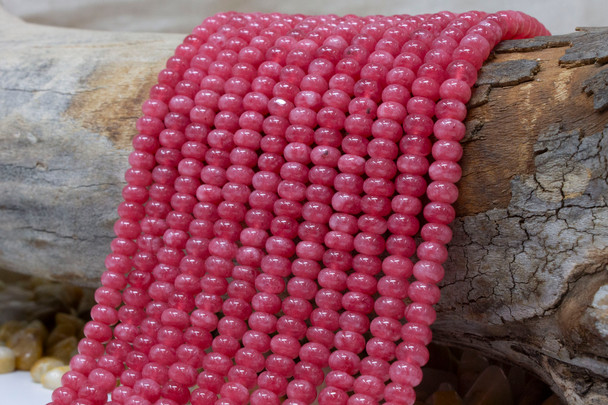 Jade Polished 4x6mm Smooth Rondelle - Dyed Dark Coral