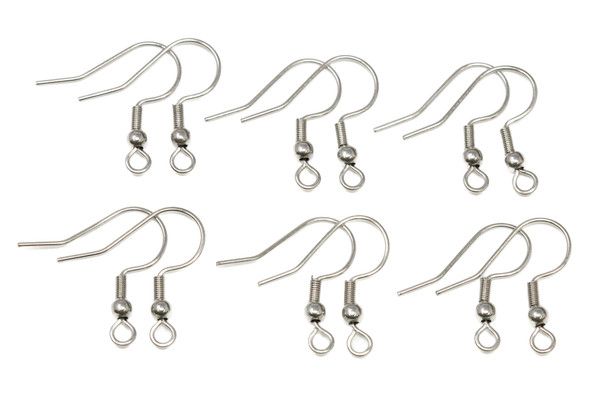 Stainless Steel Ear Wires with Spring and Bead - 6 Pair