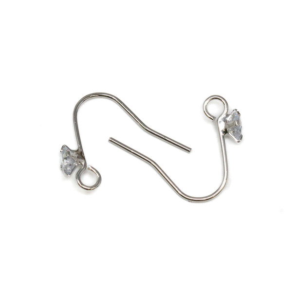 Platinum Plated Micro Pave 16mm Earring Hooks - 1 Pair