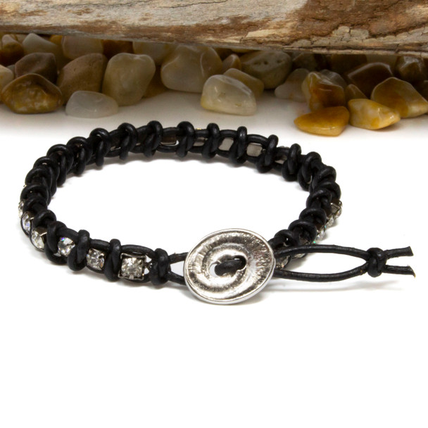 Black Leather Tennis Bracelet Kit - Intermediate Spanish Knot