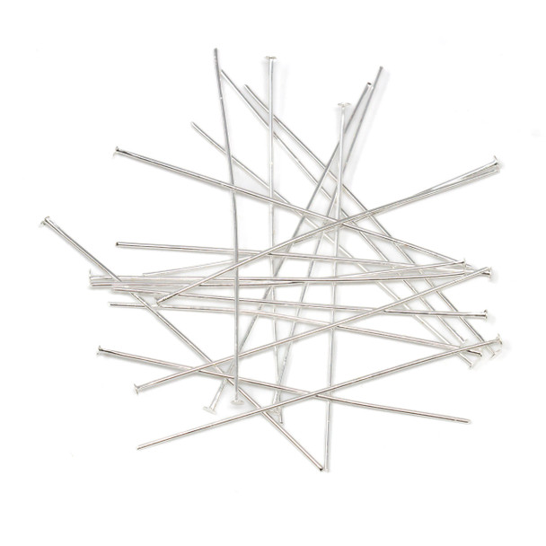 Silver Plated 50mm 22 Gauge Head Pins - 20 Pieces