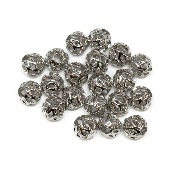 Platinum Plated 6mm Diamond Filagree Bead - 2mm Hole - 20 Pieces