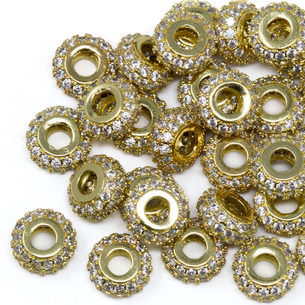 Gold Plated Micro Pave 10mm Rondelle Bead