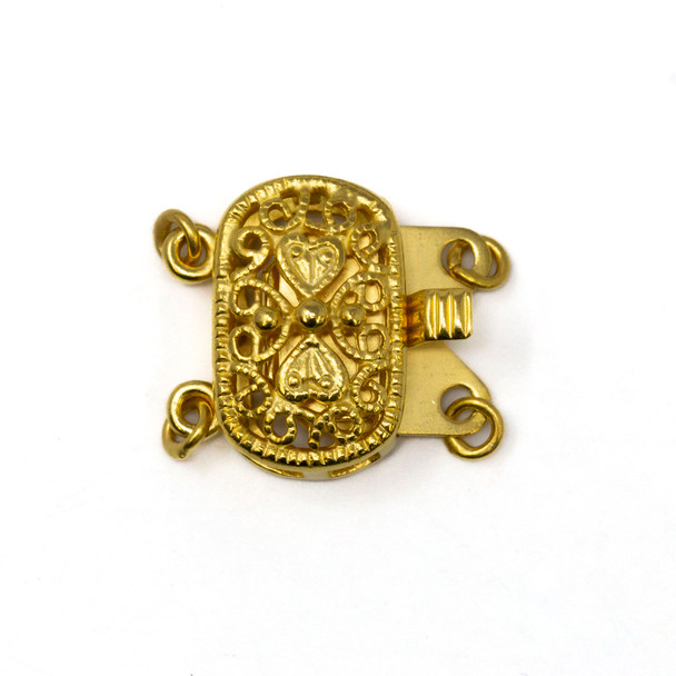 Gold Plated 14x15mm 2 Strand Box Clasp