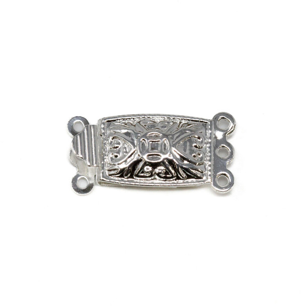 Silver Plated 21x10mm 3 Strand Box Clasp