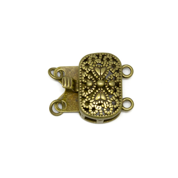 Antique Bronze Plated 14x16mm 2 Strand Box Clasp
