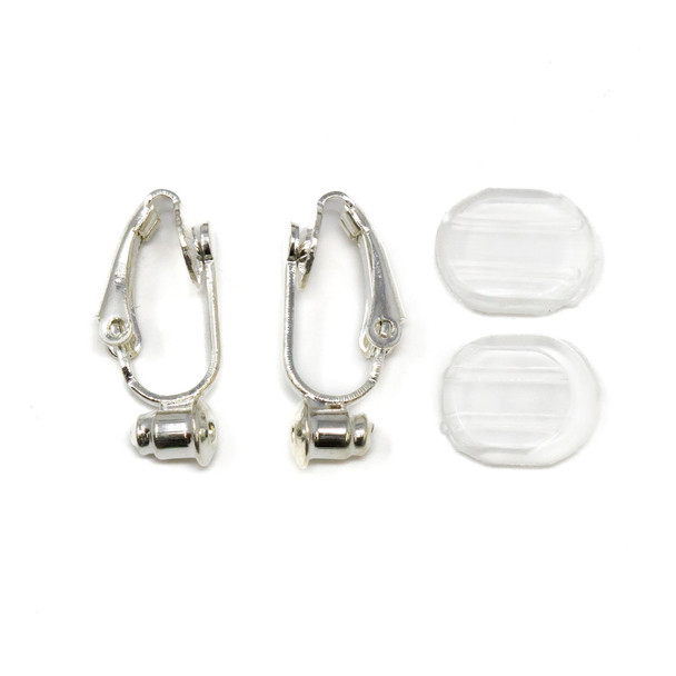 Silver Plated Clip on Earrings with Pads - 1 Pair