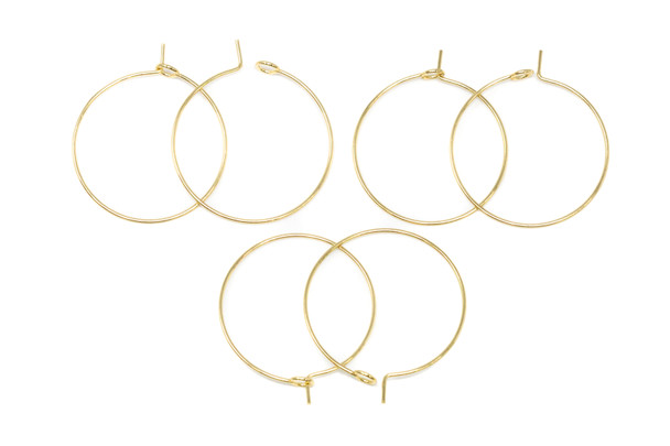 18K Gold Plated Stainless Steel 25mm Hoop Earring / Wine Glass Ring - 6 Pieces