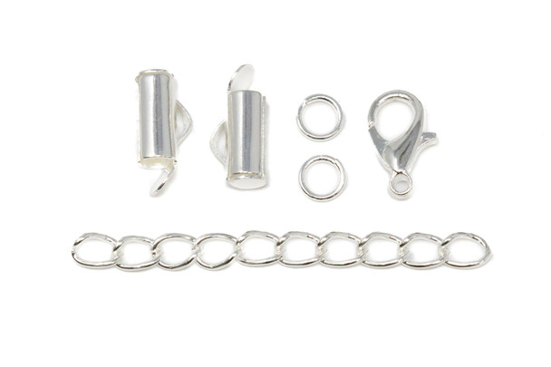 Silver Plated Alloy 10mm Slide End with Clasp & Chain
