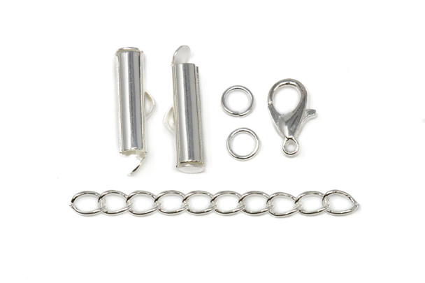 Silver Plated Alloy 15mm Slide End with Clasp & Chain
