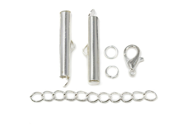 Silver Plated Alloy 25mm Slide End with Clasp & Chain