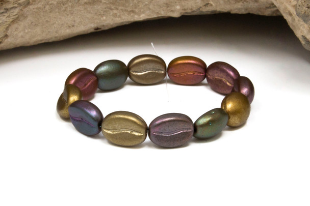 Czech Glass 11x8mm Coffee Bean Beads - Metallic Rainbow Mix