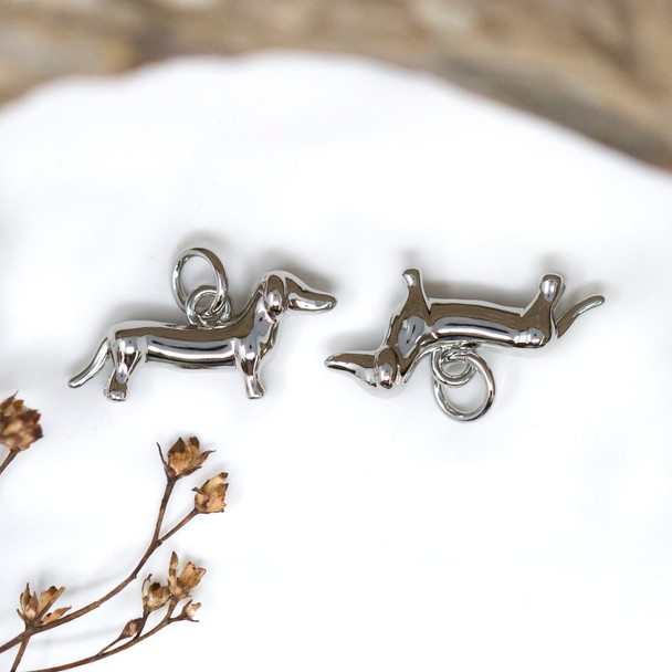Silver Plated 8x18mm Weiner Dog Charm
