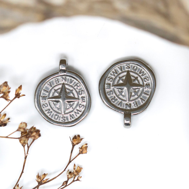Stainless Steel 15mm Compass Charm