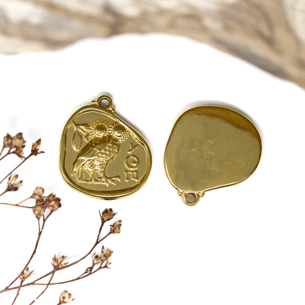 Gold Plated Stainless Steel 20mm Athenian Tetradrahm Charm