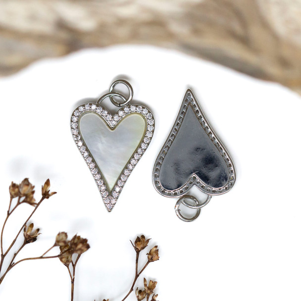 Silver Plated Micro Pave 22x15mm Polished Shell Heart