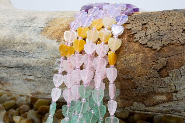 Rose/Cherry Quartz, Amethyst, Jade, Aventurine 8mm Flat Heart