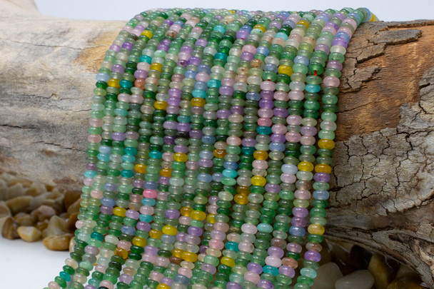 Jade Polished 4x2mm Smooth Rondelle - Dyed Dutch Floral Mix