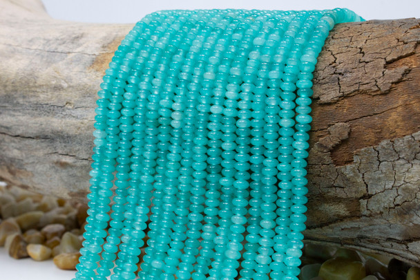 Jade Polished 4x2mm Smooth Rondelle - Dyed Turquoise