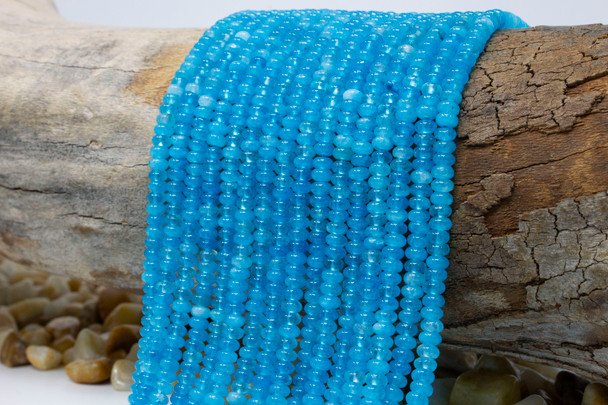 Jade Polished 4x2mm Smooth Rondelle - Dyed Cerulean