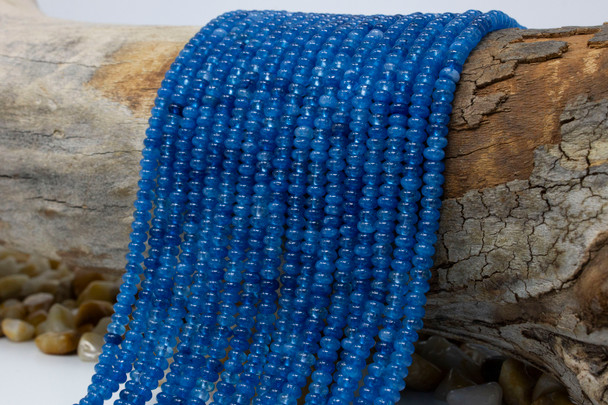 Jade Polished 4x2mm Smooth Rondelle - Dyed Dark Blue Teal